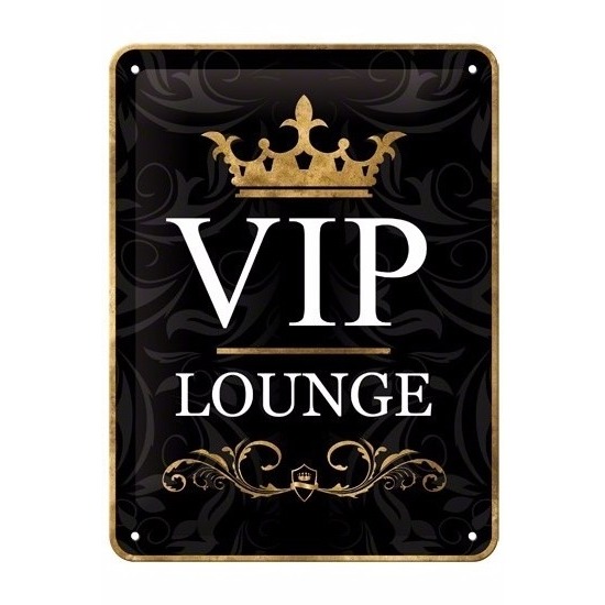 Muurdecoratie vip lounge bordje 15 x 20 cm